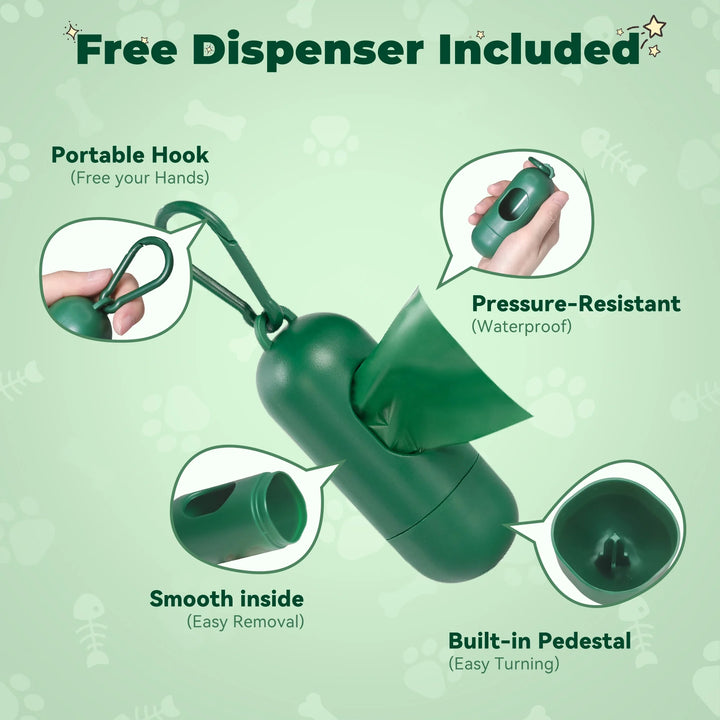 Dog Poop Bags, Extra Thick Waste Bag for Pets, 20 Refill Rolls, 300 Count, Lavender Scented, 1 Dispenser - Green