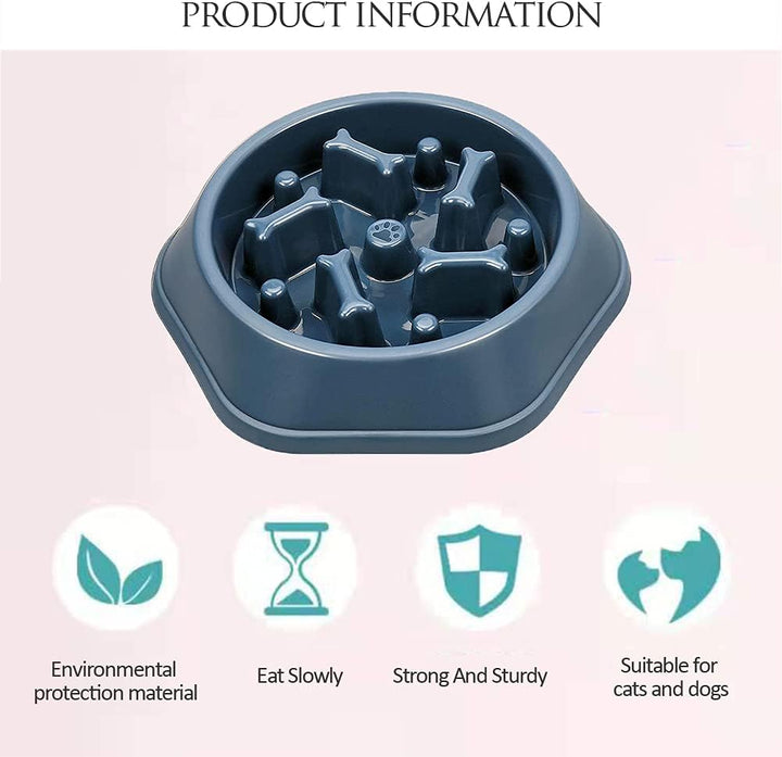 Slow Feeder Dog Cat Bowl, Durable Non Skid Pet Bowl Preventing Choking Healthy Design Bowls for Medium/Small Dogs Cats,Blue
