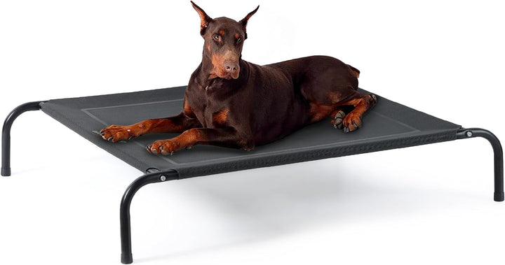 Medium Elevated Cooling Outdoor Dog Bed - Raised Cots for Medium Dogs, Portable Indoor & Outdoor Pet Hammock Bed with Skid-Resistant Feet, Frame with Breathable Mesh, Grey, 43 Inches