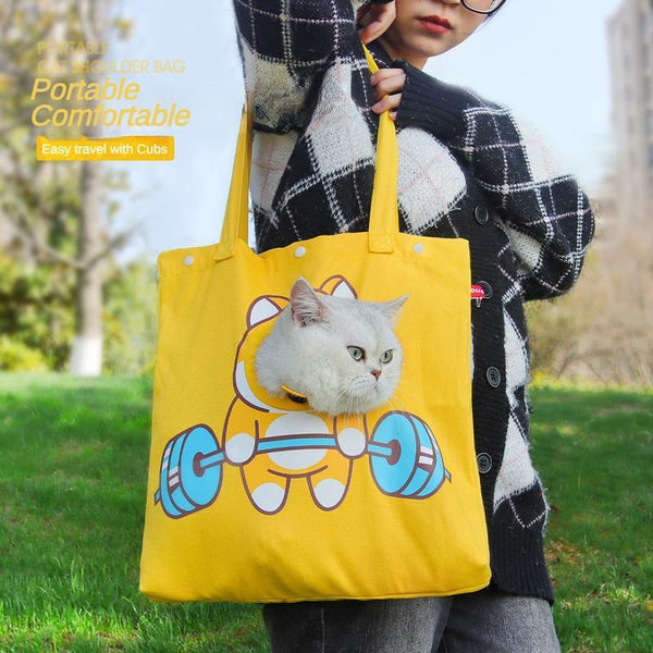 Pet Canvas Shoulder Bag, Cute Animal Shaped Carrier Canvas Bags, Portable Pet Canvas Tote Chest Bag That Can Expose Head ,Outdoor Travel Pet Carrier For Cats /Dogs