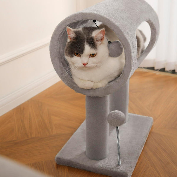 Indoor Cat Tree With Hanging Ball and Tunnel Bed, Scratching Post Tower