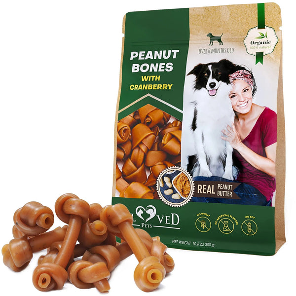 Dog Peanut Butter Bones With Cranberry Rawhide Free Chew Treats  For Small & Large Dogs
