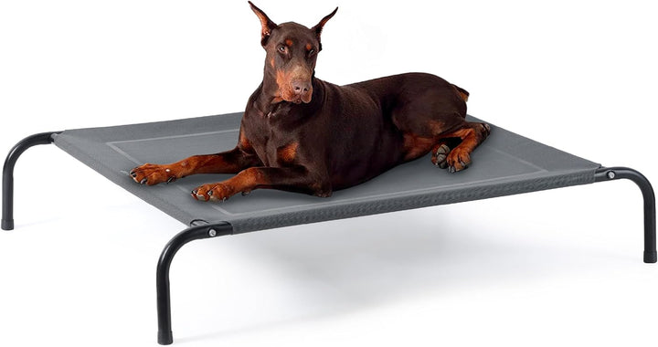 Medium Elevated Cooling Outdoor Dog Bed - Raised Cots for Medium Dogs, Portable Indoor & Outdoor Pet Hammock Bed with Skid-Resistant Feet, Frame with Breathable Mesh, Grey, 43 Inches