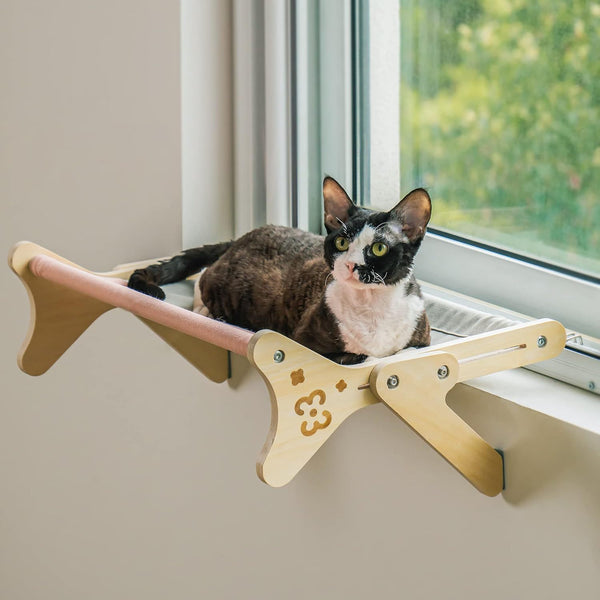 Cat Window Perch & Hammock - Adjustable 2-in-1 Space-Saving  Sunbathing Seat For Indoor Cats