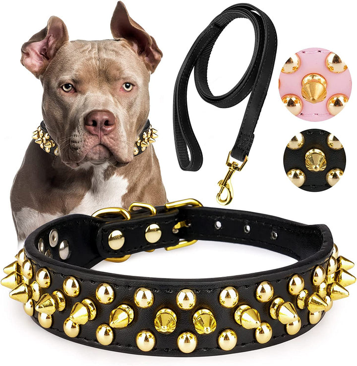 Dog Collars for Medium Dogs with Leash,  Spiked Dog Collar for Large Dogs, Dog Collar, Studded Rivet Pit Bull Leather Dog Collar Durable Cat Collar for Small Medium Large Pet Gift