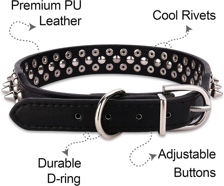 Dog Collars for Medium Dogs with Leash,  Spiked Dog Collar for Large Dogs, Dog Collar, Studded Rivet Pit Bull Leather Dog Collar Durable Cat Collar for Small Medium Large Pet Gift
