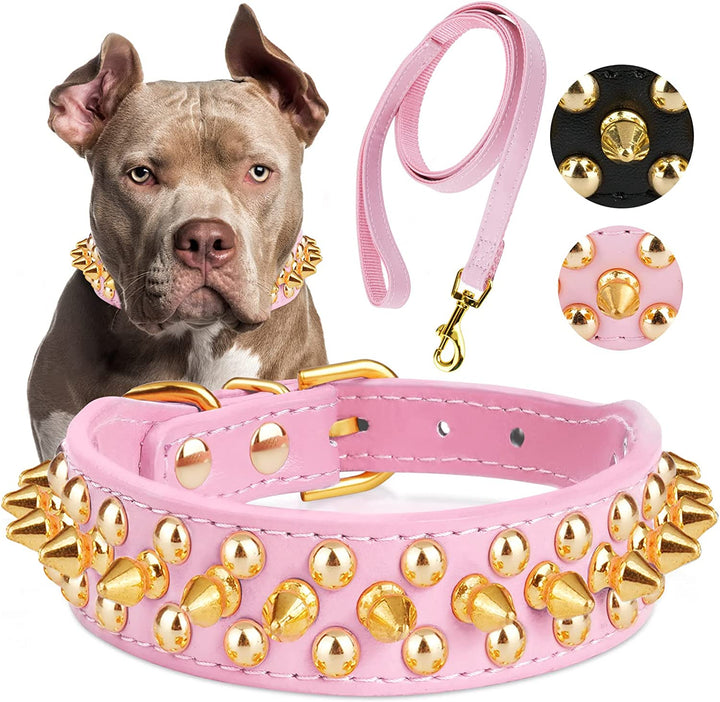 Dog Collars for Medium Dogs with Leash,  Spiked Dog Collar for Large Dogs, Dog Collar, Studded Rivet Pit Bull Leather Dog Collar Durable Cat Collar for Small Medium Large Pet Gift