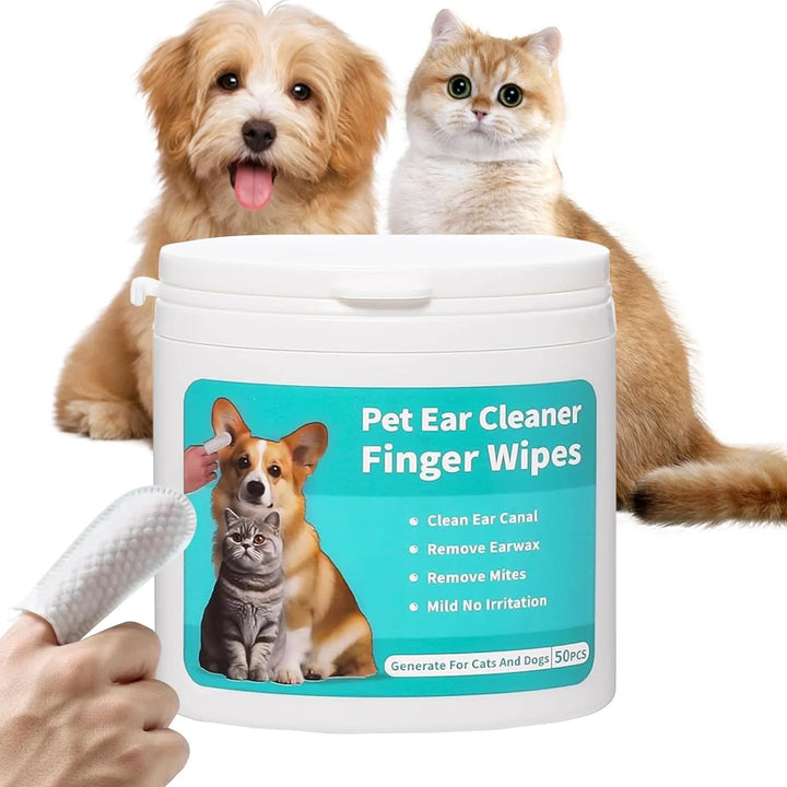 2-Pack Pet Teeth and Ear Cleaner Finger Wipes, Dog and Cat Grooming Kit, Soothing Odor Control, Reduces Dirt and Wax Buildup, Cleans Teeth and Reduces Tartar and Odor, 100 Tablets