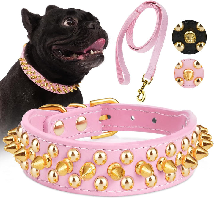 Dog Collars for Medium Dogs with Leash,  Spiked Dog Collar for Large Dogs, Dog Collar, Studded Rivet Pit Bull Leather Dog Collar Durable Cat Collar for Small Medium Large Pet Gift