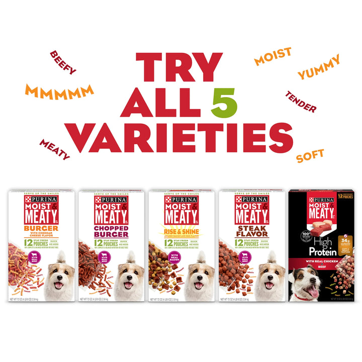 Purina Moist and Meaty Rise and Shine Awaken Bacon and Egg Flavor Soft Dog Food High Protein Pouches