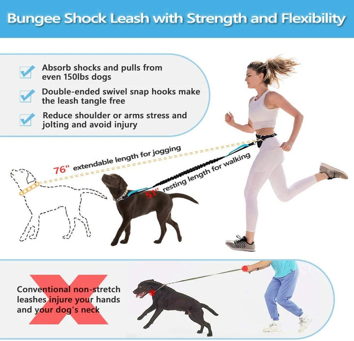 Hands Free Dog Leashes, Waist Belt Leash for Small Medium Large Dogs Running Walking Training