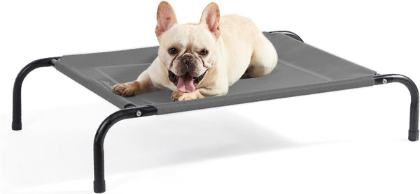 Medium Elevated Cooling Outdoor Dog Bed - Raised Cots for Medium Dogs, Portable Indoor & Outdoor Pet Hammock Bed with Skid-Resistant Feet, Frame with Breathable Mesh, Grey, 43 Inches
