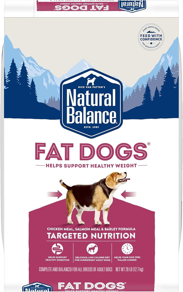 Fat Dogs Low Calorie Dry Dog Food, Chicken Meal, Salmon Meal, Garbanzo Beans, Peas & Oatmeal, 28 Pounds (Packaging May Vary)