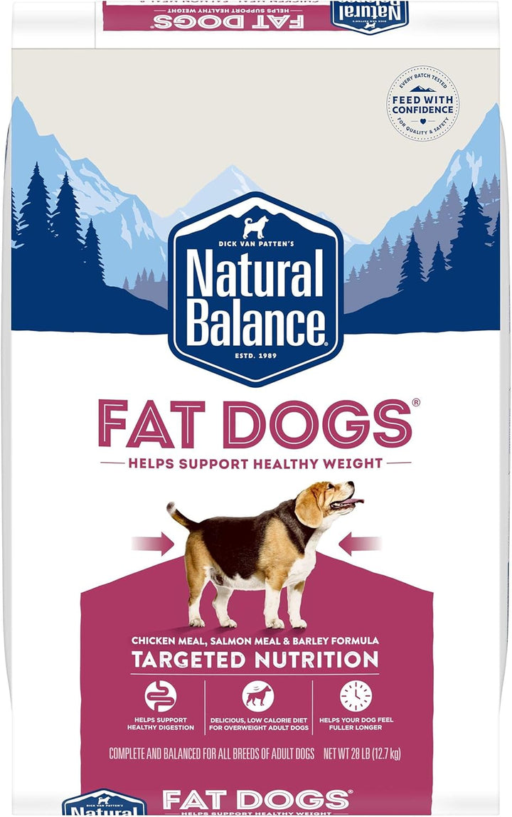 Fat Dogs Low Calorie Dry Dog Food, Chicken Meal, Salmon Meal, Garbanzo Beans, Peas & Oatmeal, 28 Pounds (Packaging May Vary)