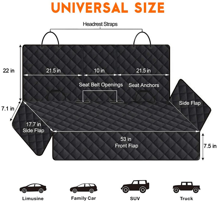 Dog Car Seat Cover, Protector Waterproof Non-Slip Bench Car Seat Cover,  Fits Middle Armrest for Most Cars Trucks SUVs - Black