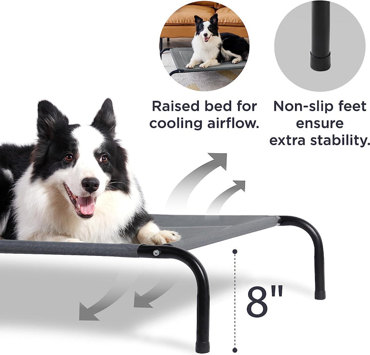 Medium Elevated Cooling Outdoor Dog Bed - Raised Cots for Medium Dogs, Portable Indoor & Outdoor Pet Hammock Bed with Skid-Resistant Feet, Frame with Breathable Mesh, Grey, 43 Inches