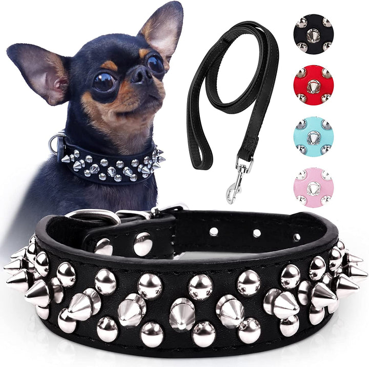 Dog Collars for Medium Dogs with Leash,  Spiked Dog Collar for Large Dogs, Dog Collar, Studded Rivet Pit Bull Leather Dog Collar Durable Cat Collar for Small Medium Large Pet Gift