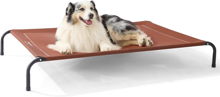 Medium Elevated Cooling Outdoor Dog Bed - Raised Cots for Medium Dogs, Portable Indoor & Outdoor Pet Hammock Bed with Skid-Resistant Feet, Frame with Breathable Mesh, Grey, 43 Inches