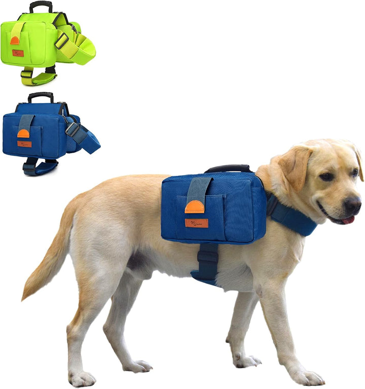 Dog Saddle Bag Backpack Hiking Harness Carrier Camping Waterproof with Pockets Adjustable Strap Polyester for Medium/Large Dogs