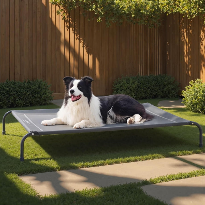 Medium Elevated Cooling Outdoor Dog Bed - Raised Cots for Medium Dogs, Portable Indoor & Outdoor Pet Hammock Bed with Skid-Resistant Feet, Frame with Breathable Mesh, Grey, 43 Inches