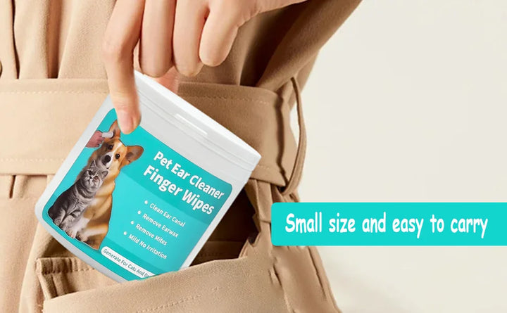 2-Pack Pet Teeth and Ear Cleaner Finger Wipes, Dog and Cat Grooming Kit, Soothing Odor Control, Reduces Dirt and Wax Buildup, Cleans Teeth and Reduces Tartar and Odor, 100 Tablets