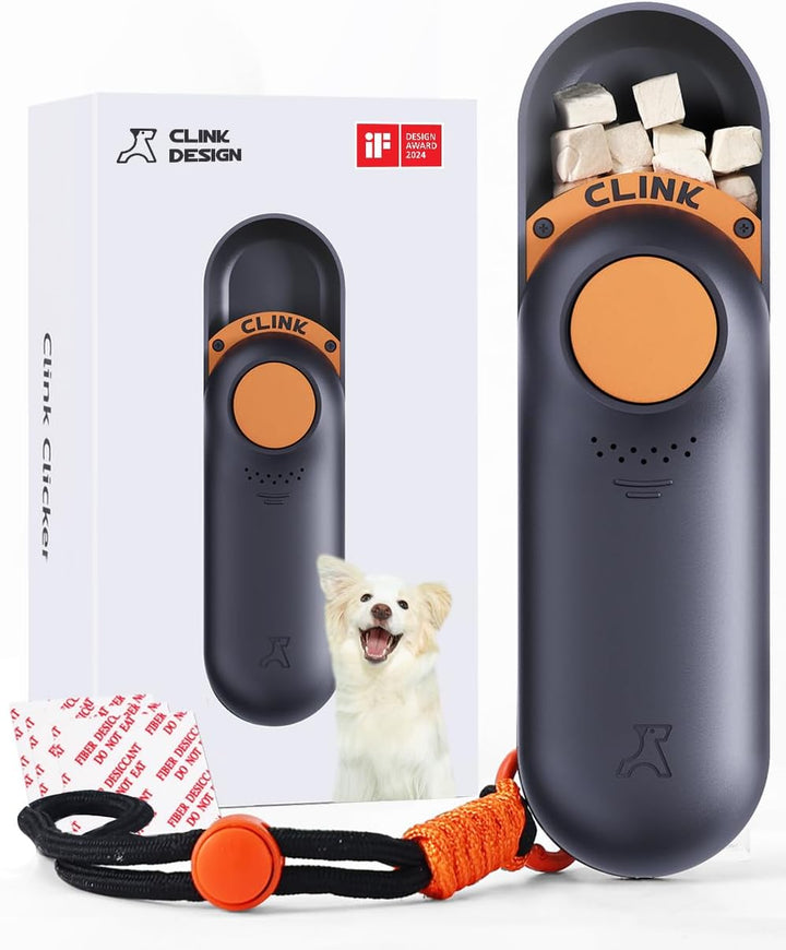 Clicker Dog Trainer & Dog Treat Pouch Alternative, Puppy Essentials Dual Use 2 in 1 Dog Clicker for Training - Durable, Light (2.36 Oz), Easy to Clean & Handle, Innovative Design, Black