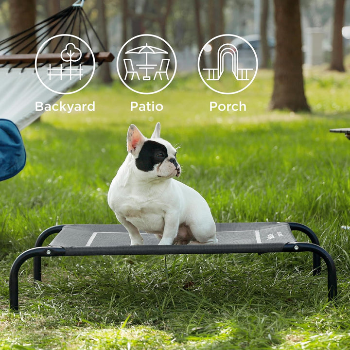 Medium Elevated Cooling Outdoor Dog Bed - Raised Cots for Medium Dogs, Portable Indoor & Outdoor Pet Hammock Bed with Skid-Resistant Feet, Frame with Breathable Mesh, Grey, 43 Inches