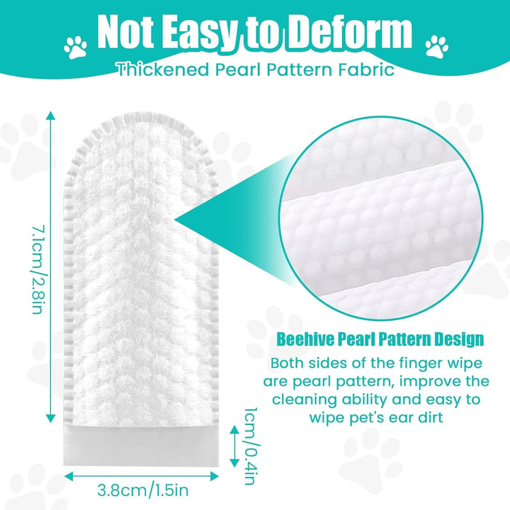 2-Pack Pet Teeth and Ear Cleaner Finger Wipes, Dog and Cat Grooming Kit, Soothing Odor Control, Reduces Dirt and Wax Buildup, Cleans Teeth and Reduces Tartar and Odor, 100 Tablets