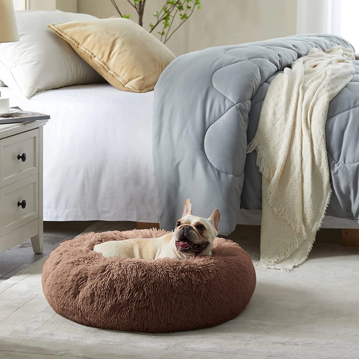 Calming Donut Dog Bed Anti-Anxiety, Self Warming, Cozy Soft Plush round Pet Bed, Ideal for Both Home & Travel, 24"L X 24"W X 8"H