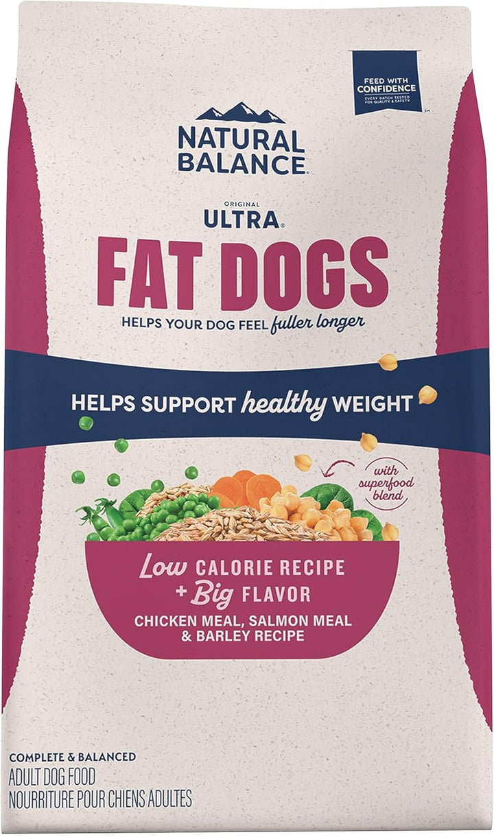 Fat Dogs Low Calorie Dry Dog Food, Chicken Meal, Salmon Meal, Garbanzo Beans, Peas & Oatmeal, 28 Pounds (Packaging May Vary)