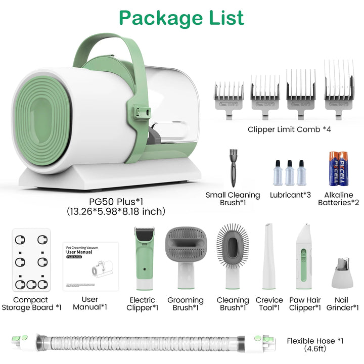 Pet Grooming Kit, 7 Grooming Tools, Pet Grooming Vacuum, Dog/Cat Clippers Kit, Low Noise, PG50 PLUS