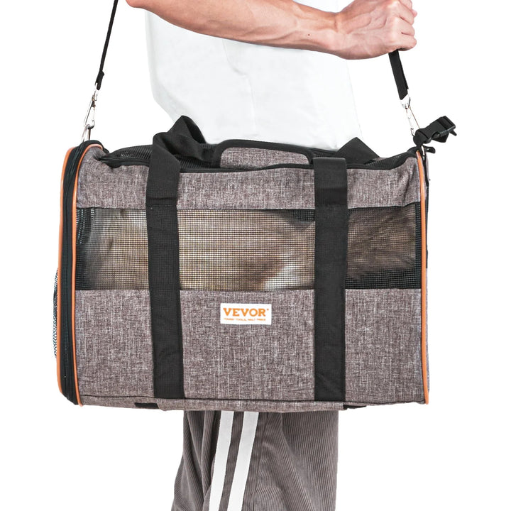 Pet Carrier for Dogs / Cats with Telescopic Handle and Shoulder Strap, Carrier with Wheels for Pets under 22 Lbs, with 1 Folding Bowl, Grey