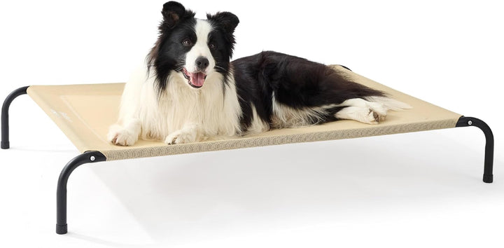 Medium Elevated Cooling Outdoor Dog Bed - Raised Cots for Medium Dogs, Portable Indoor & Outdoor Pet Hammock Bed with Skid-Resistant Feet, Frame with Breathable Mesh, Grey, 43 Inches
