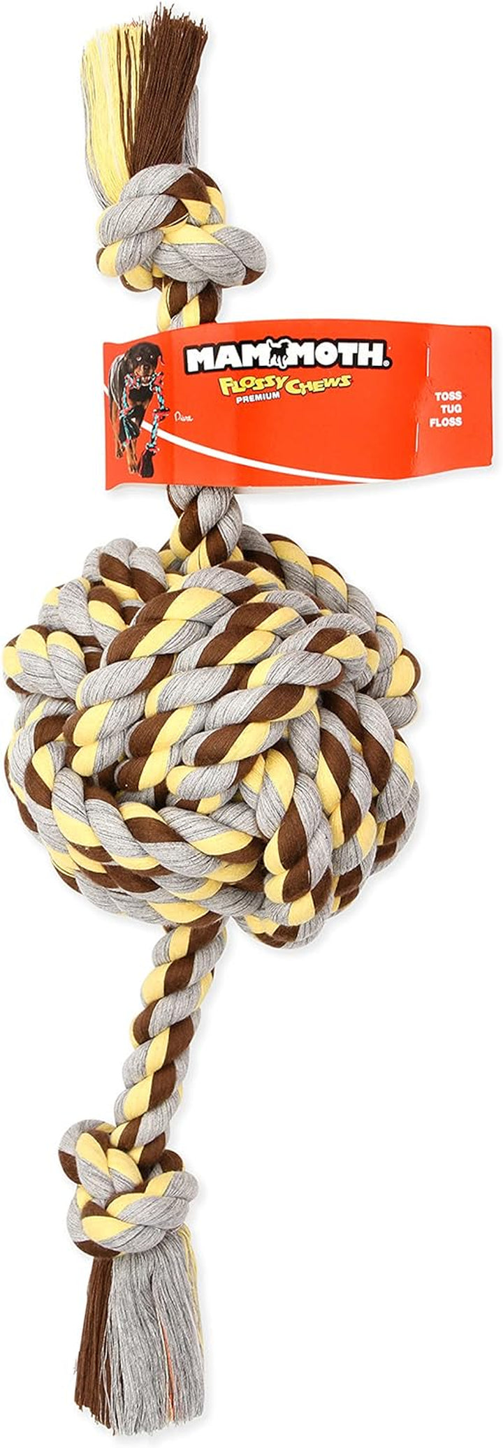 Flossy Chews Colossal 25-Inch Color Monkey Fist Ball with Rope Ends, Assorted Colors, Multicolor (20166F)