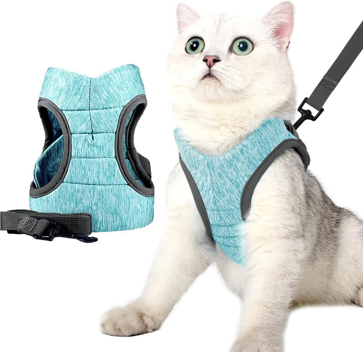 Cat Harness and Leash Set for Walking, Escape Proof Vest Harnesses for Cats, Ultra Light Breathable Soft Jacket (Green, L (Chest: 13 - 15"))