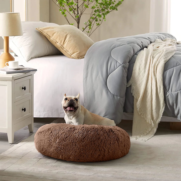 Calming Donut Dog Bed Anti-Anxiety, Self Warming, Cozy Soft Plush round Pet Bed, Ideal for Both Home & Travel, 24"L X 24"W X 8"H