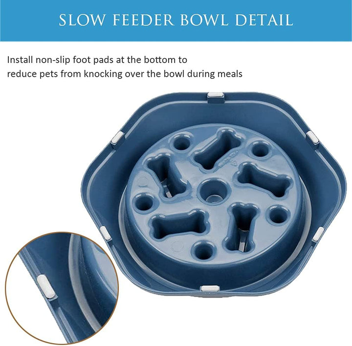Slow Feeder Dog Cat Bowl, Durable Non Skid Pet Bowl Preventing Choking Healthy Design Bowls for Medium/Small Dogs Cats,Blue