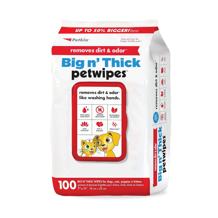Pet Wipes for Dogs and Cats, 100 Large Wipes - Removes Dirt & Odor like Washing Hands  - 1 Pack of 100 Wipes