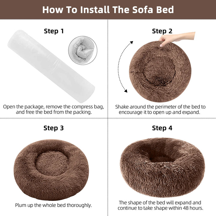 Calming Donut Dog Bed Anti-Anxiety, Self Warming, Cozy Soft Plush round Pet Bed, Ideal for Both Home & Travel, 24"L X 24"W X 8"H