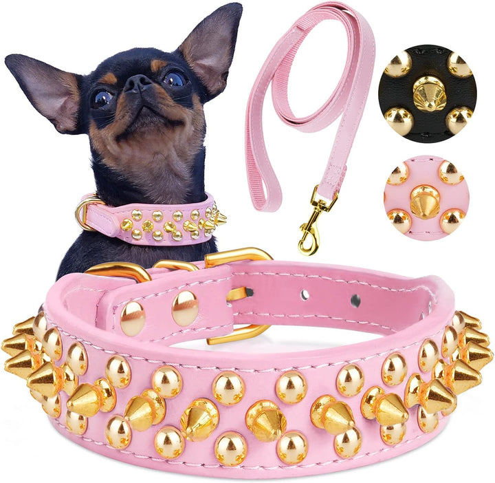 Dog Collars for Medium Dogs with Leash,  Spiked Dog Collar for Large Dogs, Dog Collar, Studded Rivet Pit Bull Leather Dog Collar Durable Cat Collar for Small Medium Large Pet Gift