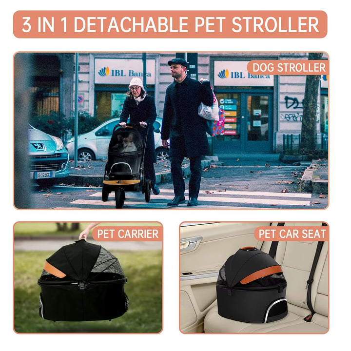 Dog Stroller for Medium Small Dogs, 3 in1 Pet Stroller Dog / Cat Jogger Stroller 3 Wheels with Detachable Dog Carriage,