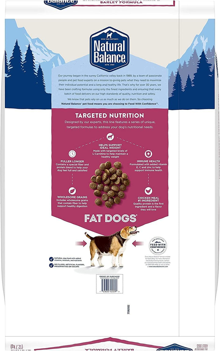 Fat Dogs Low Calorie Dry Dog Food, Chicken Meal, Salmon Meal, Garbanzo Beans, Peas & Oatmeal, 28 Pounds (Packaging May Vary)