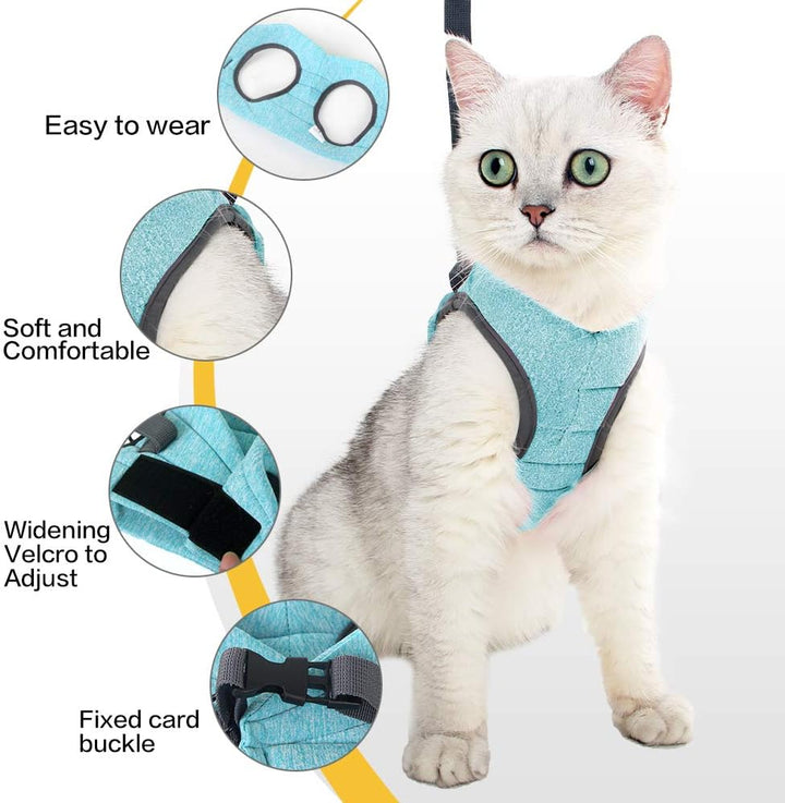 Cat Harness and Leash Set for Walking, Escape Proof Vest Harnesses for Cats, Ultra Light Breathable Soft Jacket (Green, L (Chest: 13 - 15"))