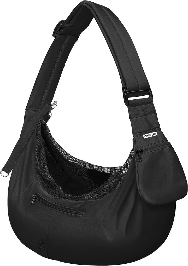 Small Dog /Cat Sling Carrier, Pet Carrier Tote Bag Purse, Hands Free Adjustable Padded Strap Breathable Polyester Soft Carrying Travel Shoulder Bag , Black