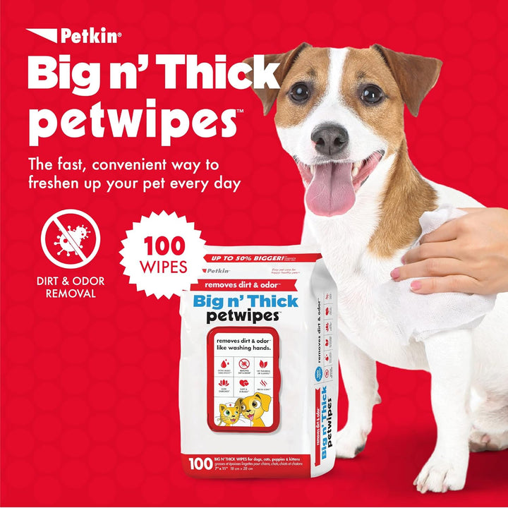 Pet Wipes for Dogs and Cats, 100 Large Wipes - Removes Dirt & Odor like Washing Hands  - 1 Pack of 100 Wipes