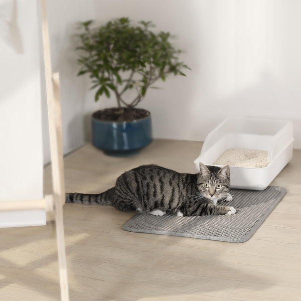 Cat Litter Mat 23"X17", Double Layer Urine & Waterproof Trapping Mat for Kitty Litter Box, Easy to Clean, Non-Slip, Scatter Control Cat Matt for Floor, Gray