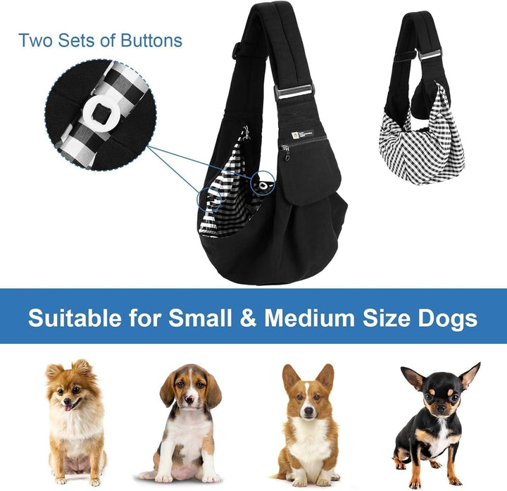 Upgraded Hands-Free Dog Sling Carrier - Reversible, Adjustable, with Pocket, Puppy Sling, Suitable for Dogs up to 15LB