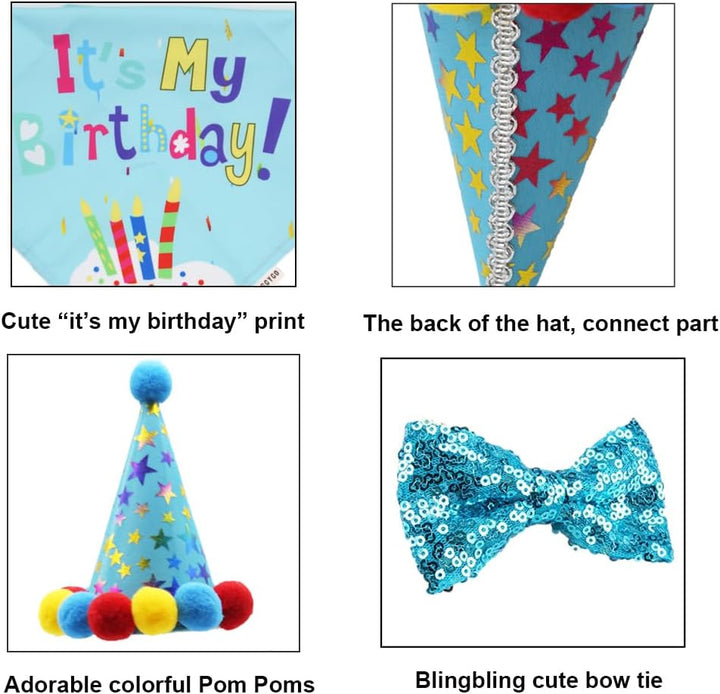Dog Birthday Bandana Scarf and Party Hat with Cute Bow Tie for Medium Large Dog Pet (Large)