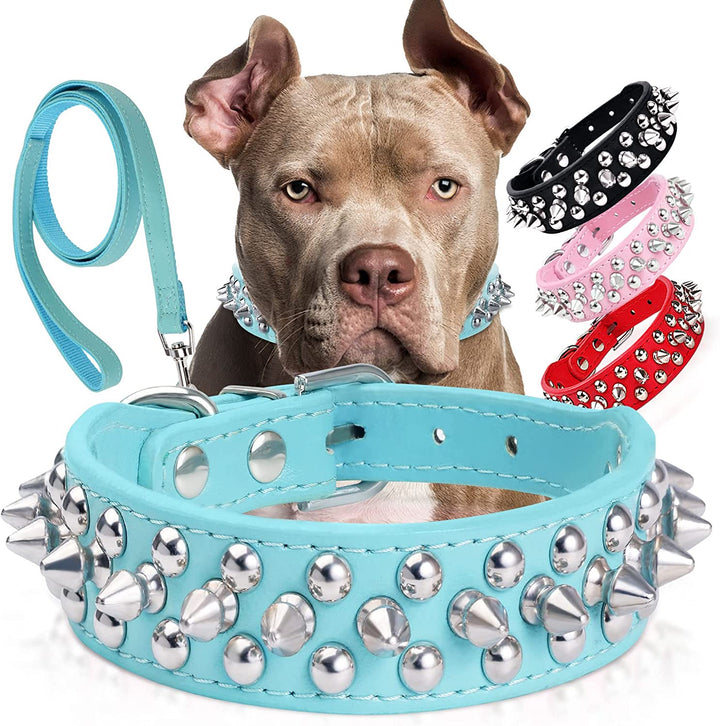 Dog Collars for Medium Dogs with Leash,  Spiked Dog Collar for Large Dogs, Dog Collar, Studded Rivet Pit Bull Leather Dog Collar Durable Cat Collar for Small Medium Large Pet Gift