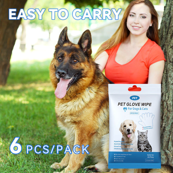 Dogs And Cats Cleaning Wipe Gloves For Body, Paws, Butt, & Daily Care Rinse Free, 6PCS-1PACK